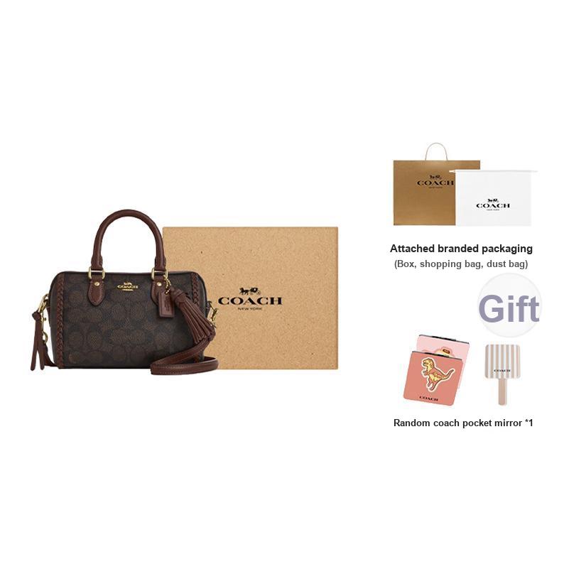 Coach Rowan 18 Classic Logo Tassel Detail Faux Leather Handbag Small Women handbags Walnut Maple-Brown CCF30-IMYF3