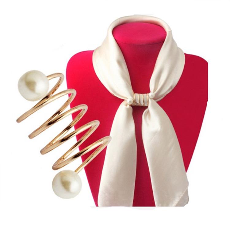 

Korean Style Spiral Amber & Pearl Scarf Buckle - Women s Fashion Clip Accessory