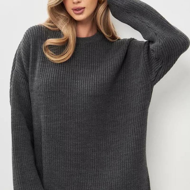 European and American autumn and winter round neck loose long sleeved basic casual fashion women's knitted sweater