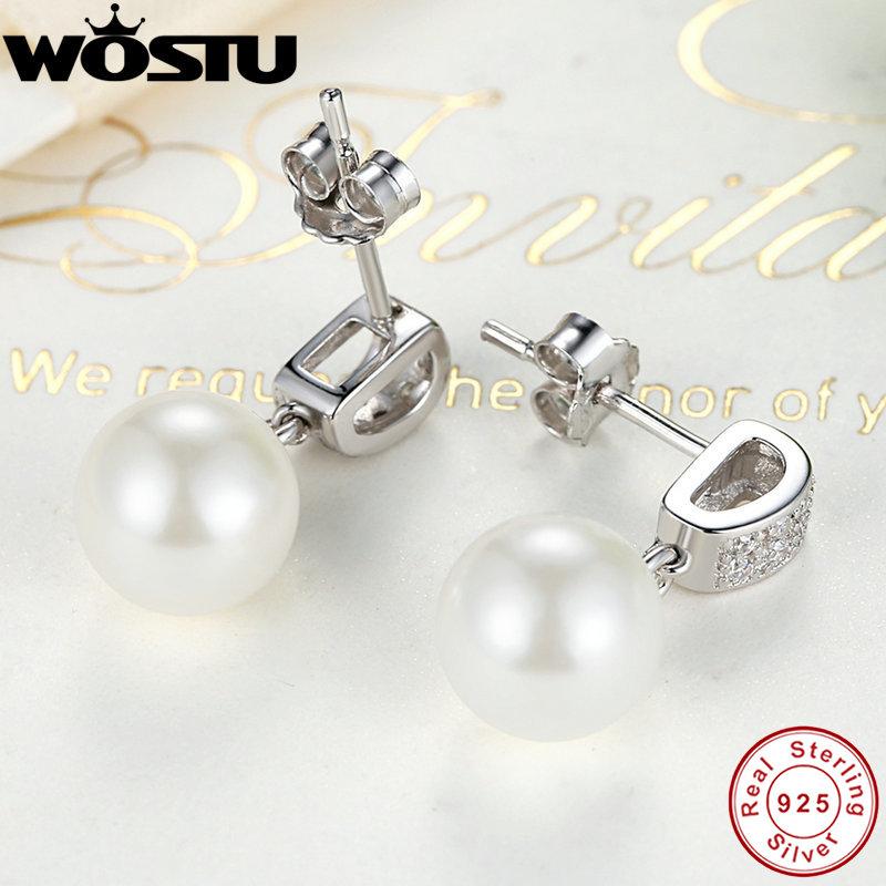 High Quality 100% Authentic 925 Sterling Silver Drop Earrings With Clear CZ Pearl For Women Fashion Jewelry CQE006