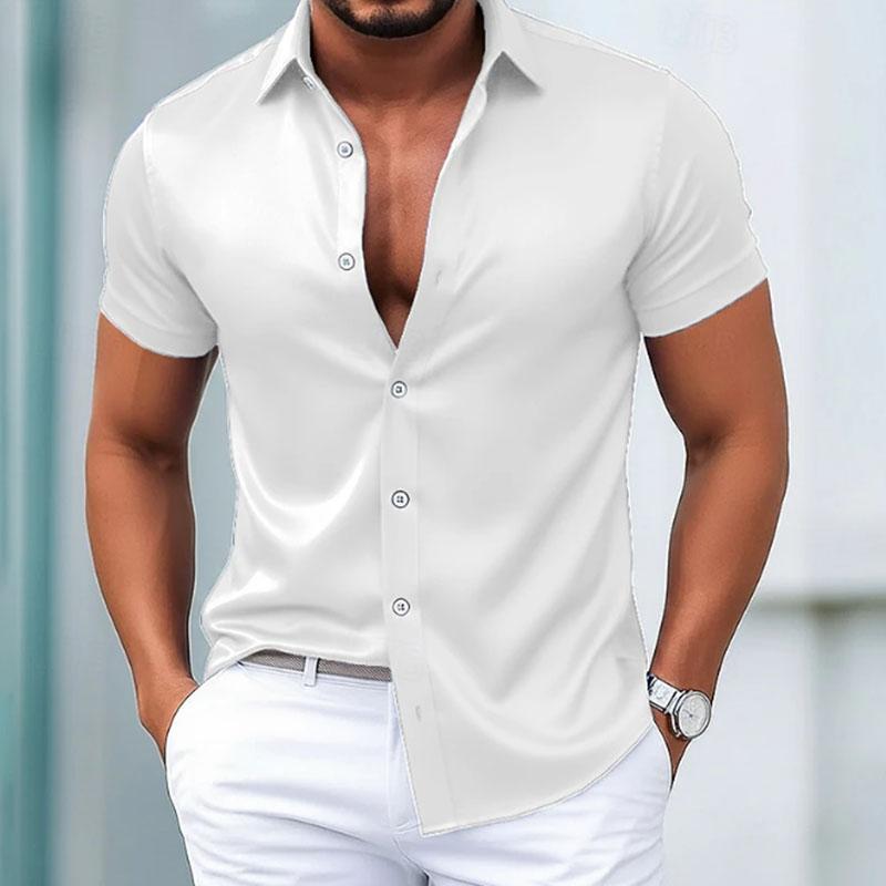 

Men s Casual Shiny Textured Business Casual Spring-autumn Long-sleeved Iron-free Anti-wrinkle Shirt S белый