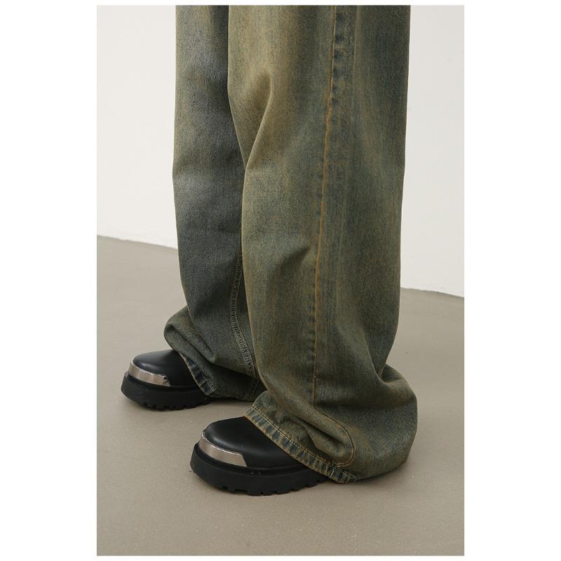 Dlouhé kalhoty Vintage zelené prané džíny Pánské spadlé volné rovné široké nohavice Rovné volné džíny pro muže Módní a pohodlné kalhoty