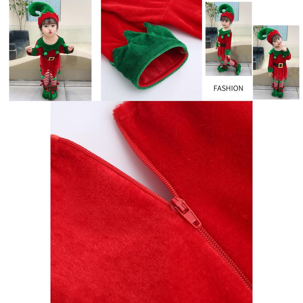 Velvet Boys Girls Christmas Elf Outfit Xmas Party Cosplay Set