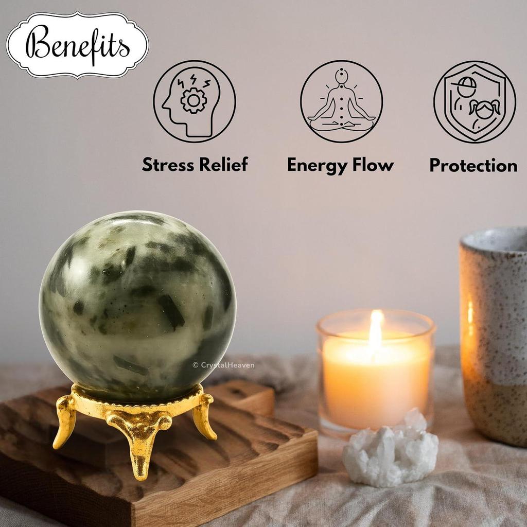 Certified Green Tourmaline in Quartz Crystal Ball for Meditation - Premium Crystal Vastu Items for Home and Feng Shui Items