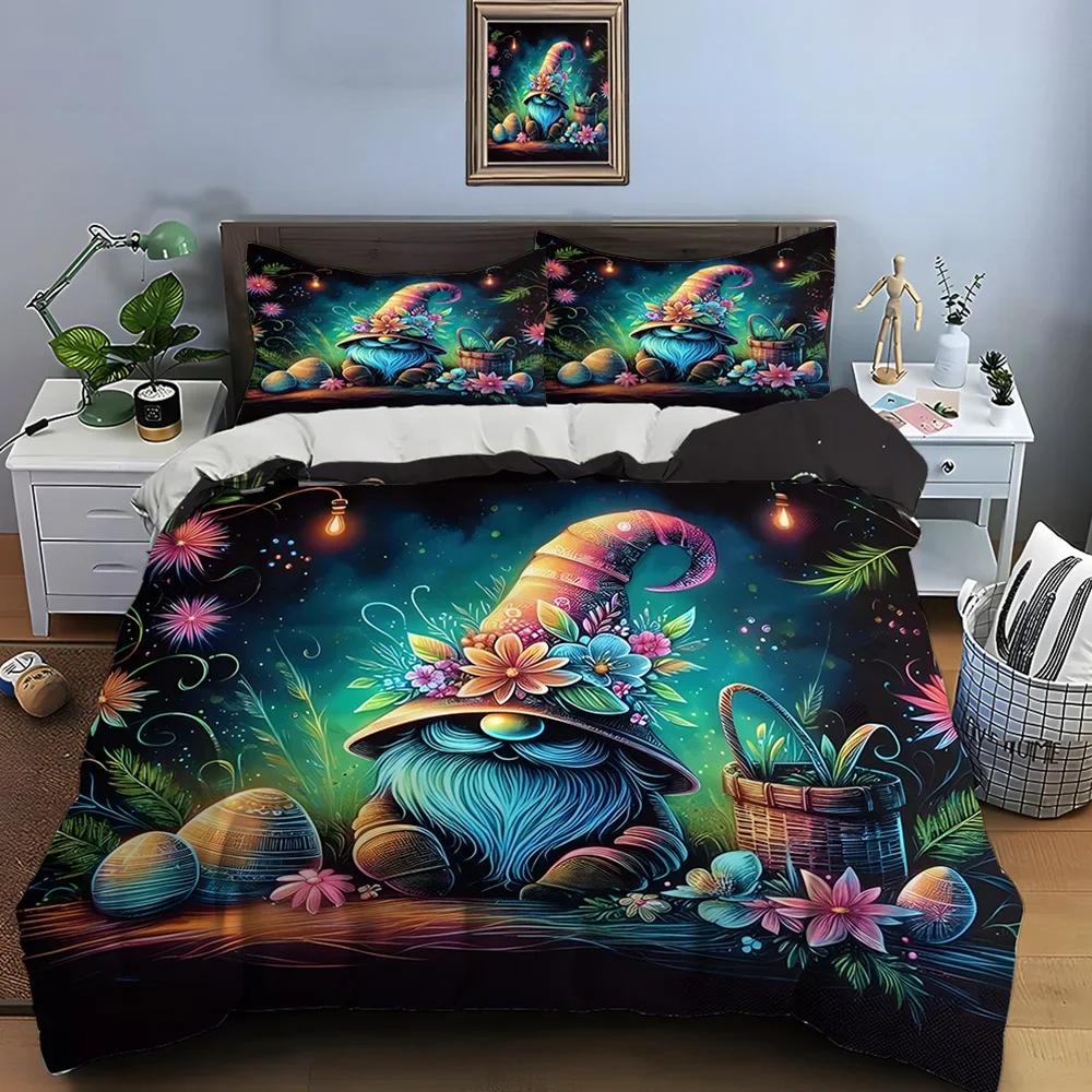 Christmas Gnome Print Bedding Set Duvet Cover 1 Duvet Cover 2 Pillowcases Adult And Children Bedding Set Luxury Holiday Gifts