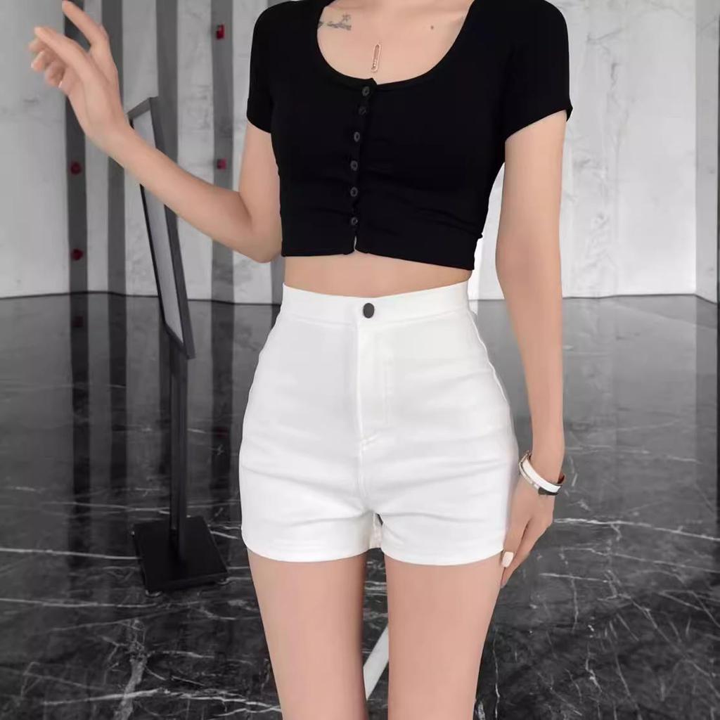 Weiße High Waist Slim Hotpants: Sommerliche lässige sexy Shorts für zierliche Frauen