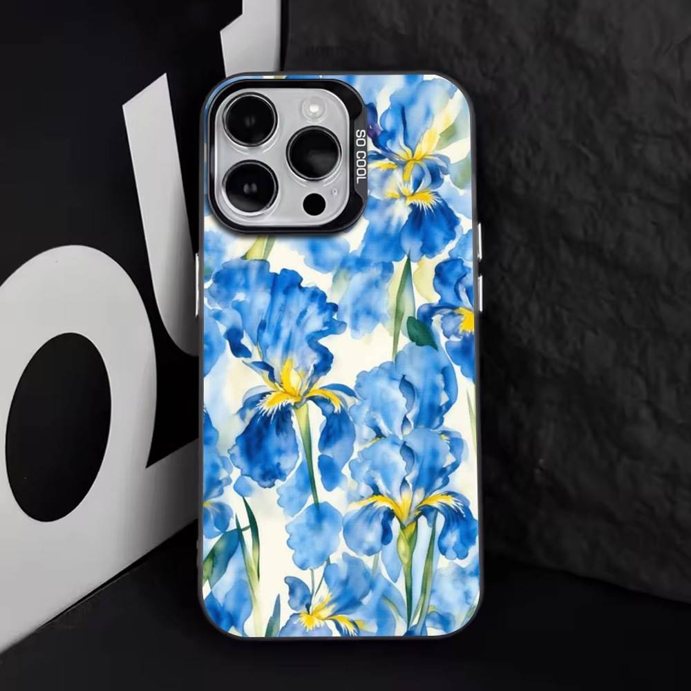 

Watercolor Flowers Phone Case For iPhone 17,16,15,14,13,12,11 Plus,Pro Max,XS,Colored Silver Plated Inside Cover iPhone15plus