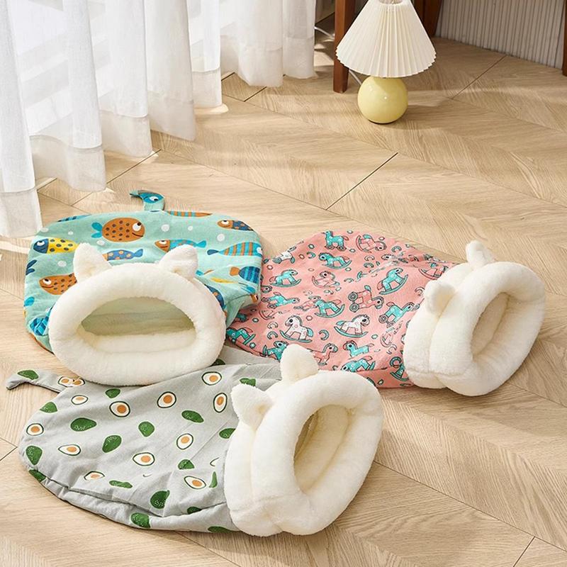 Cat Sleeping Bag Bed With Tail Comfortable Pet Snuggle Sack Thickened Winter Warm Cozy Calming Cat Bed Pet Supplies