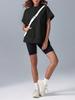 Women's Oversized Half Zip Hoodie Short Sleeve Pullover Sweatshirt Top with Pockets
