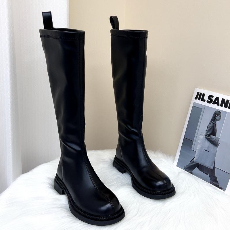 Schlank machende Ritterstiefel: 2025 Neue Saison High-Top Kniehohe Schlankheitsstiefel mit Reißverschluss hinten und dünner Sohle.