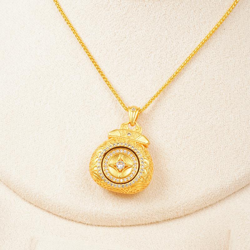 Zirconia Coin Lucky Bag Women s Retro Versatile Jewelry Necklace Pendant 60CM(Necklace Long)