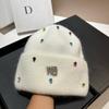 Paris Light Luxury Heavy Industry Rhinestone King Knitted Hat Winter Warm Rabbit Hair Cold Hat Outdoor Sweet Ear Hat