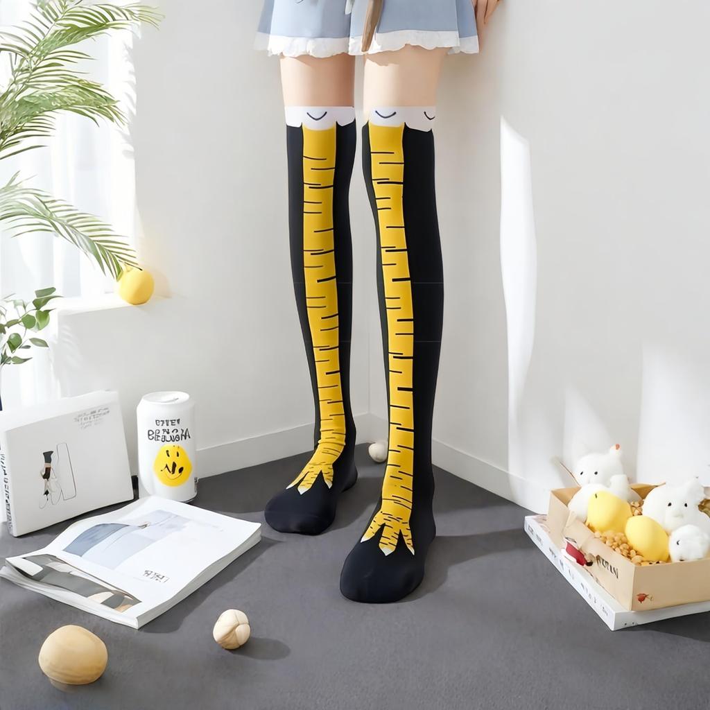 Women Funny Chicken Feet Socks Over Knee Socks Ostrich Print Slimming Socks Autumn Winter Long Tube Stockings for Ladies