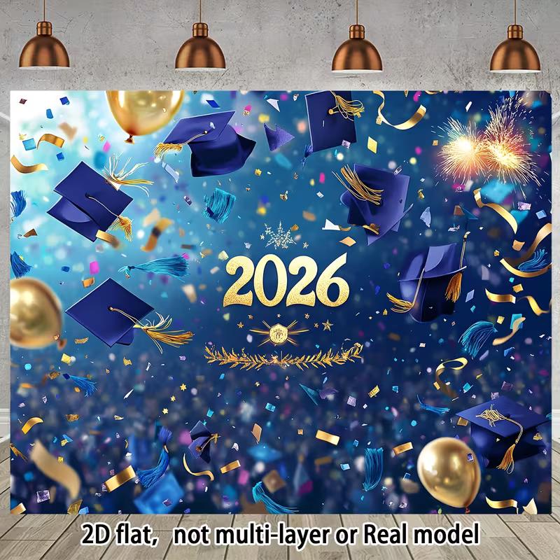 

2D Congrats 2026 Backdrop Graduation Caps and Fireworks Portrait Studio Background 47.2x31.5inch/120*80cm