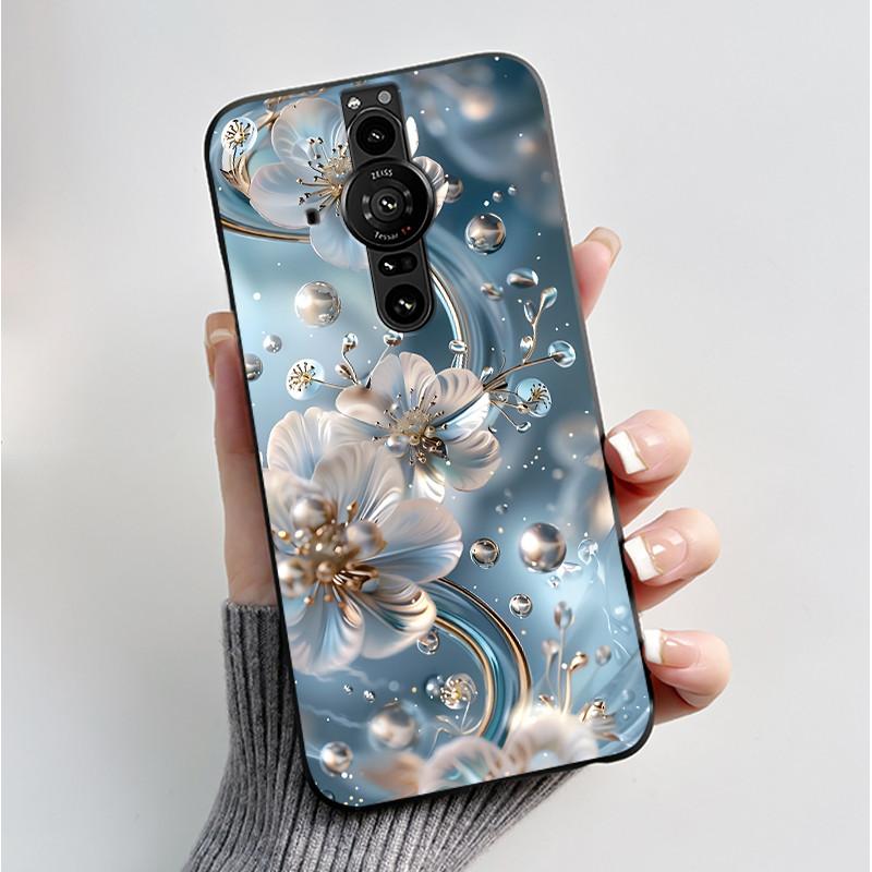 Printing Pattern Case For Sony Xperia Pro-I Fundas Soft Silicone Black Shell Cover Cute Flower Cartoon Casing Capa Coque