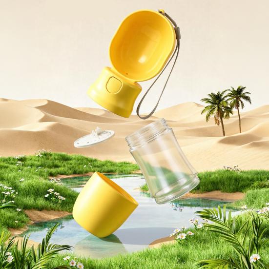 Yousheng Portable Pet Water Bottle Leak-Proof Dog Water Dispenser with Drinking Bowl Food Compartment Travel Water Bottle for Cats Hiking Walking