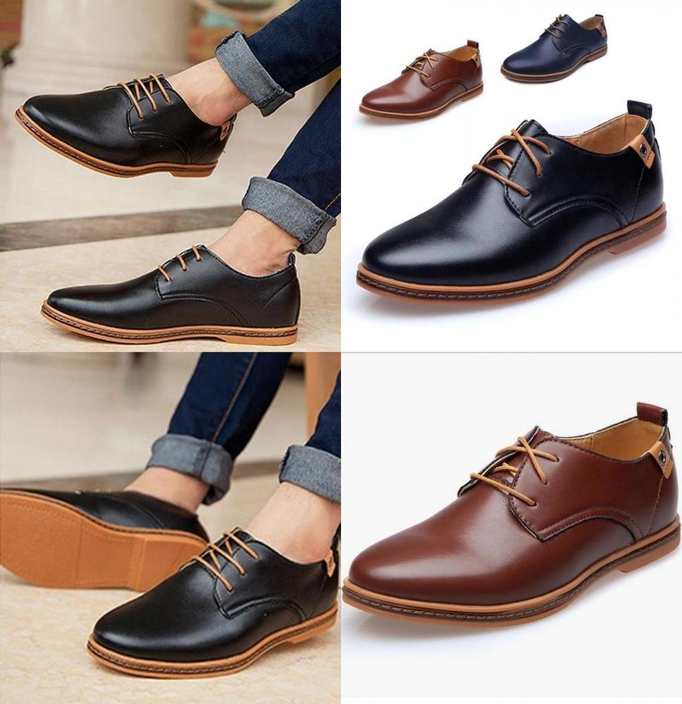 Premium Fashion Casual Pu Leather Men Business Shoes In Brown Black Blue Sizes 6-13