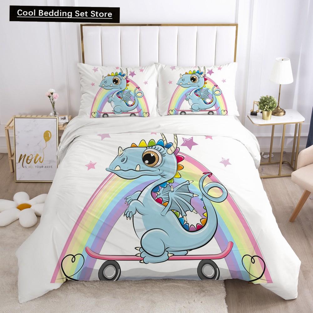 Children Kids Baby Pink Bedding Set Queen King Cartoon Unicorn White Duvet Cover Twin Full Colorful 2/3pcs Polyester Quilt Cover