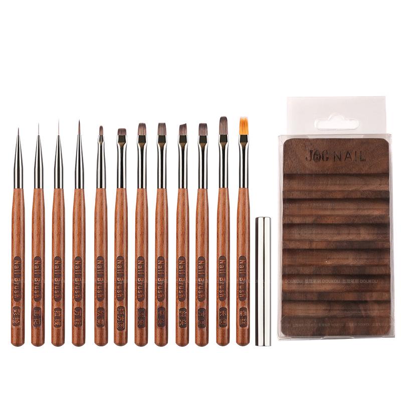 Sandalwood Nail Art Brush Set - Imitation Squirrel Hair with Pen Holder for Liner and Gel Painting