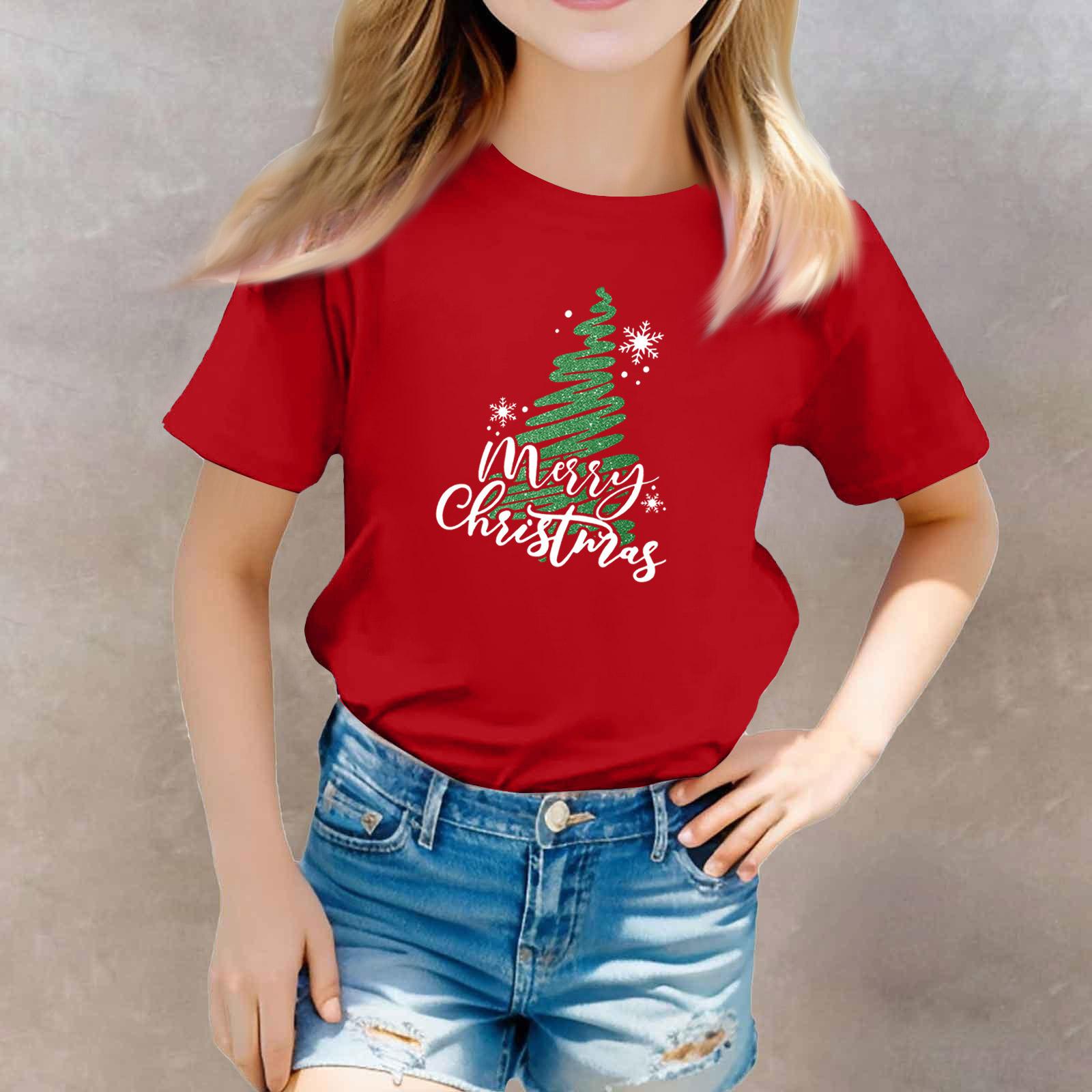 

Рождественские футболки для малышей, для девочек и мальчиков, детские топы, футболки с принтом с коротким рукавом для мальчиков и девочек 110 красный