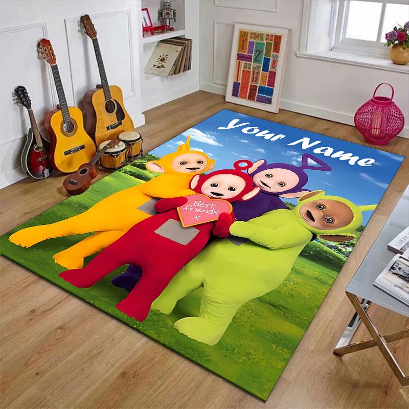 Custom Teletubbies Mat Personalized Name, Polyester Washable Indoor Entryway Rug, Gift for Christmas, Easter, Thanksgiving Day