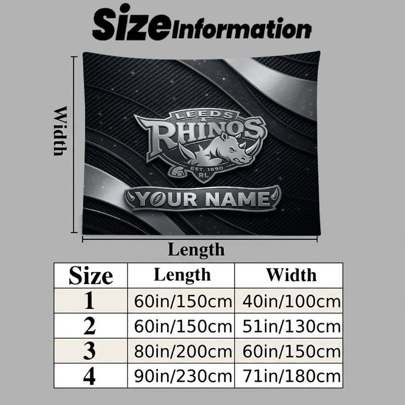 Custom Name Leeds Rhinos2 Printed Tapestry – Wall Hanging for Bedrooms, Dorms, and Home Decor