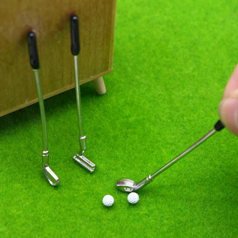 New 1 Set Miniature Golf Clubs Small Golf Kit Dollhouse Mini Decorative Golf Club Model Toy Scene Prop Diy Accessories