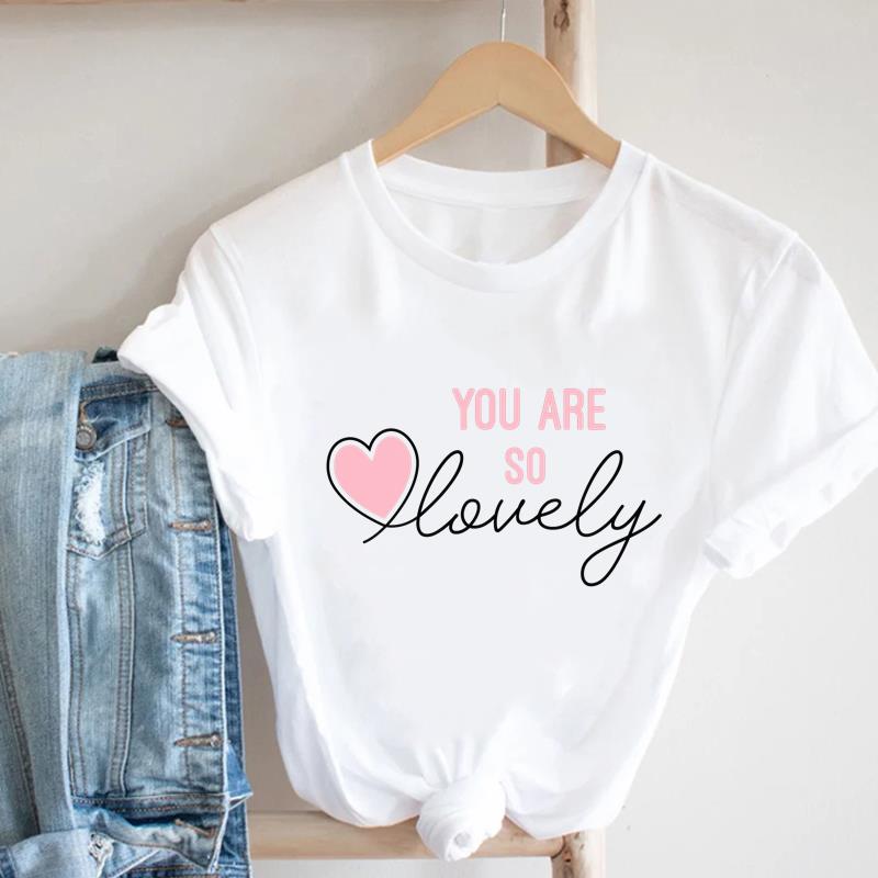 (Asian Size) letter love cute 90s Lady Female Top Printed Women Tee Clothing Casual T Shirt Fashion Graphic Short Sleeve T-shirts