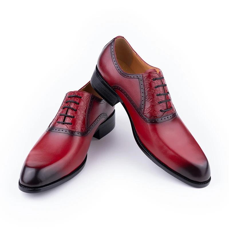 Fashion Successful Men's Leather Shoes Elegant Printing Wedding Party Social Footwear Red Black Office Adult Shoe Lace Up Comfortable