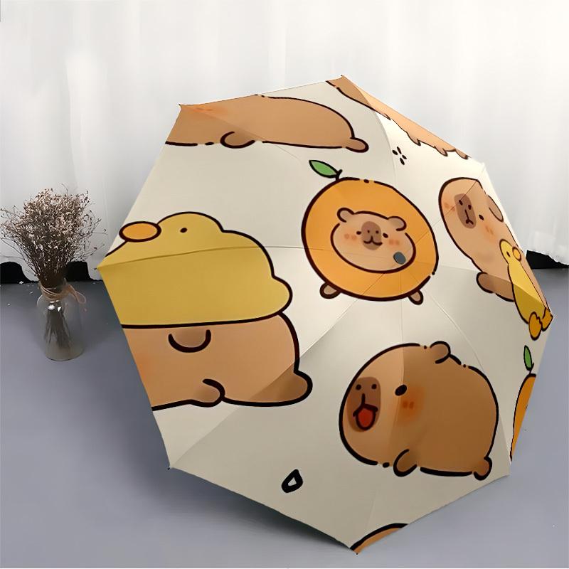 1pc Cute Capybara Automatic Folding Umbrella, Sturdy And Durable Automatic Folding Umbrella with 8 Ribs, Convenient for Outdoor Use005