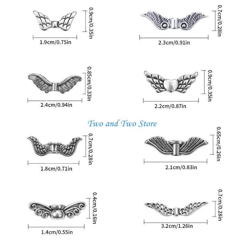 HX6F 6/8 Styles Wing Beads Angel Wing Charm Alloy Spacer Bead Antique Silver Color