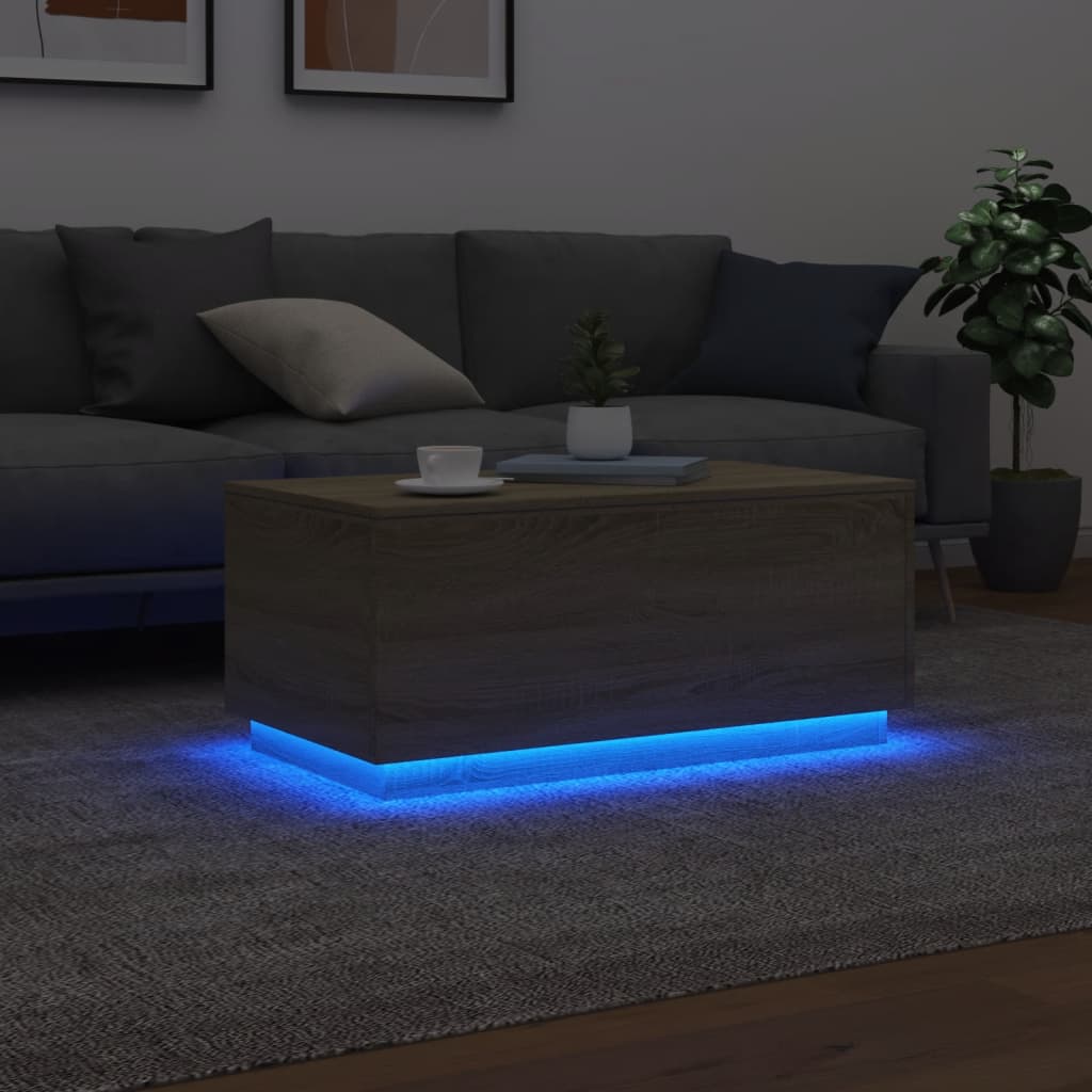  Coffee Table with LED Lighting, Sonoma Oak, 90x50x40 Cm