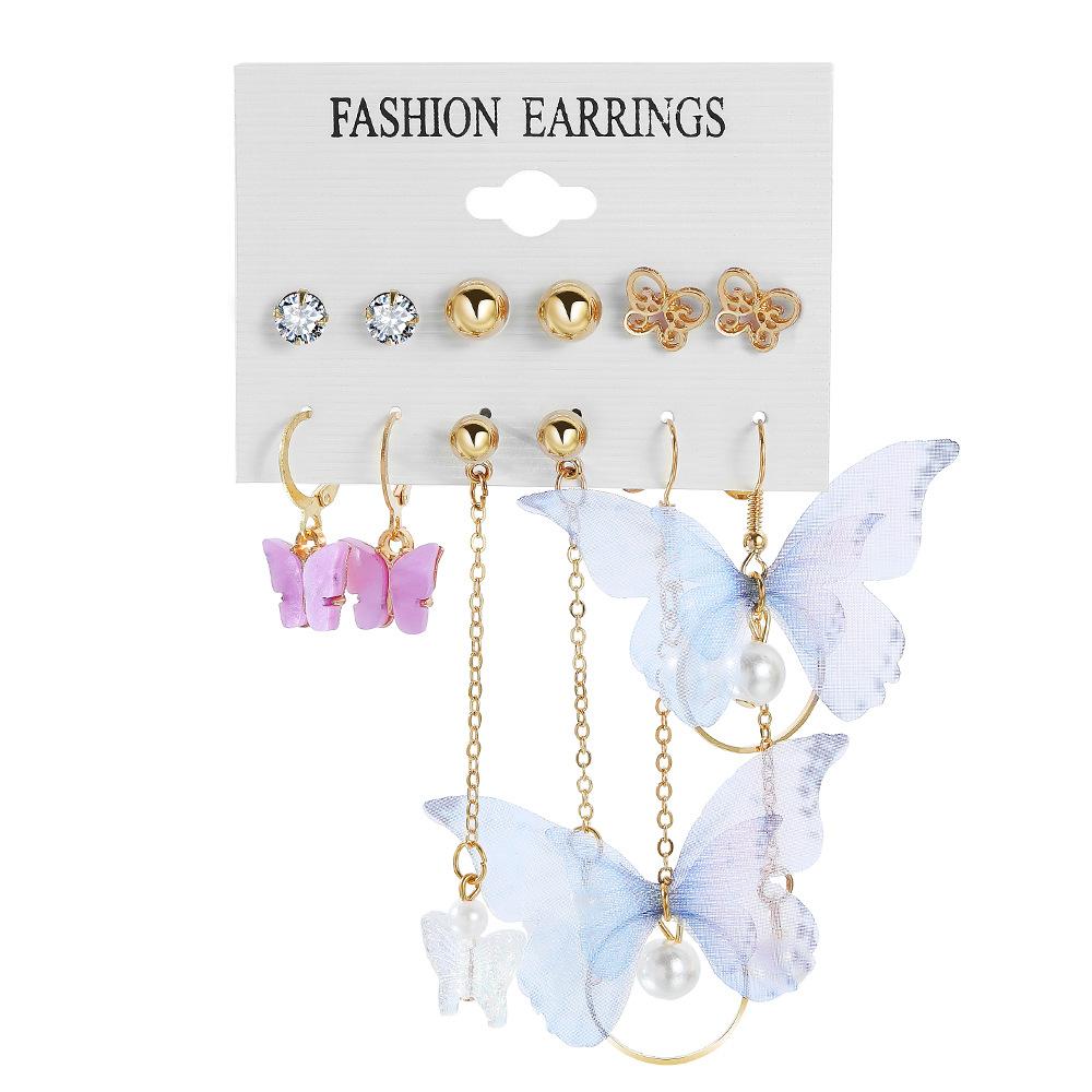 Alloy Ear Ring Square Geometric Shape Earrings Set - 6-piece Vintage Pearl Packaged Earrings Jewelry Set