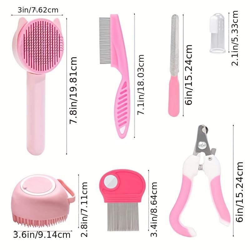 8-piece cat brush beauty kit with pet nail clippers and files pet self-cleaning kit flea comb pet shampoo bath brush pet sheddin