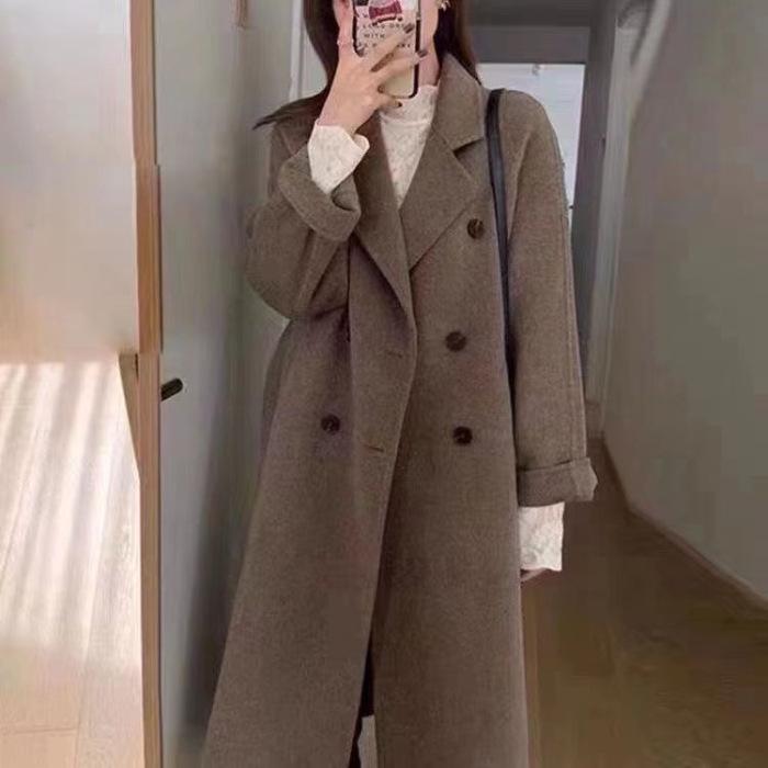 Hepburn Style Women s Mid-length Woolen Coat - 2025 Autumn/Winter, Petite Loose Fit, Thickened for Warmth Large