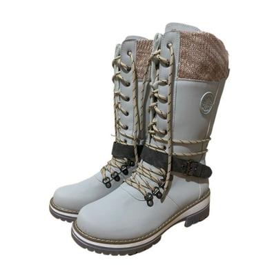 Large Size Mid-high Women's Boots Fall and Winter New Wedge Heel Thick Heel Woolen Splicing Martin Boots Wish