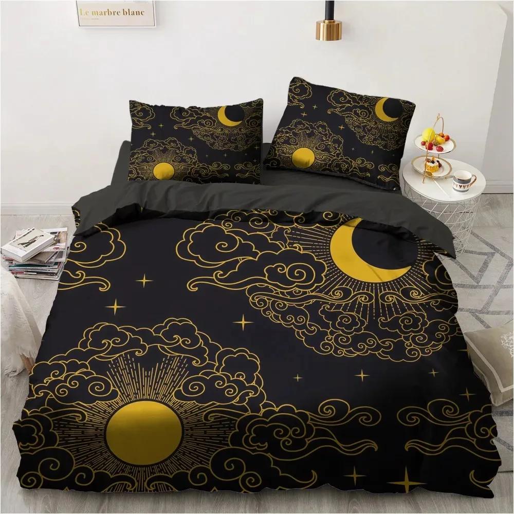 3D Black Only Gold Design Printed Duvet Cover Set Bohemia Luxury High-End Black Bedding Sets Quilt Comforter Cover Set Full Size
