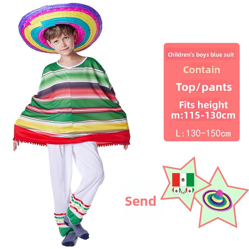 Children's Day Mexican Ethnic Customs Cosplay Clothing Cape Straw Hat Children's Performance Clothes Including Hats