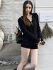 Women's Autumn Knit Cardigan: Black Cat Ear Hooded Zipper Sweater Coat with Long Sleeves.