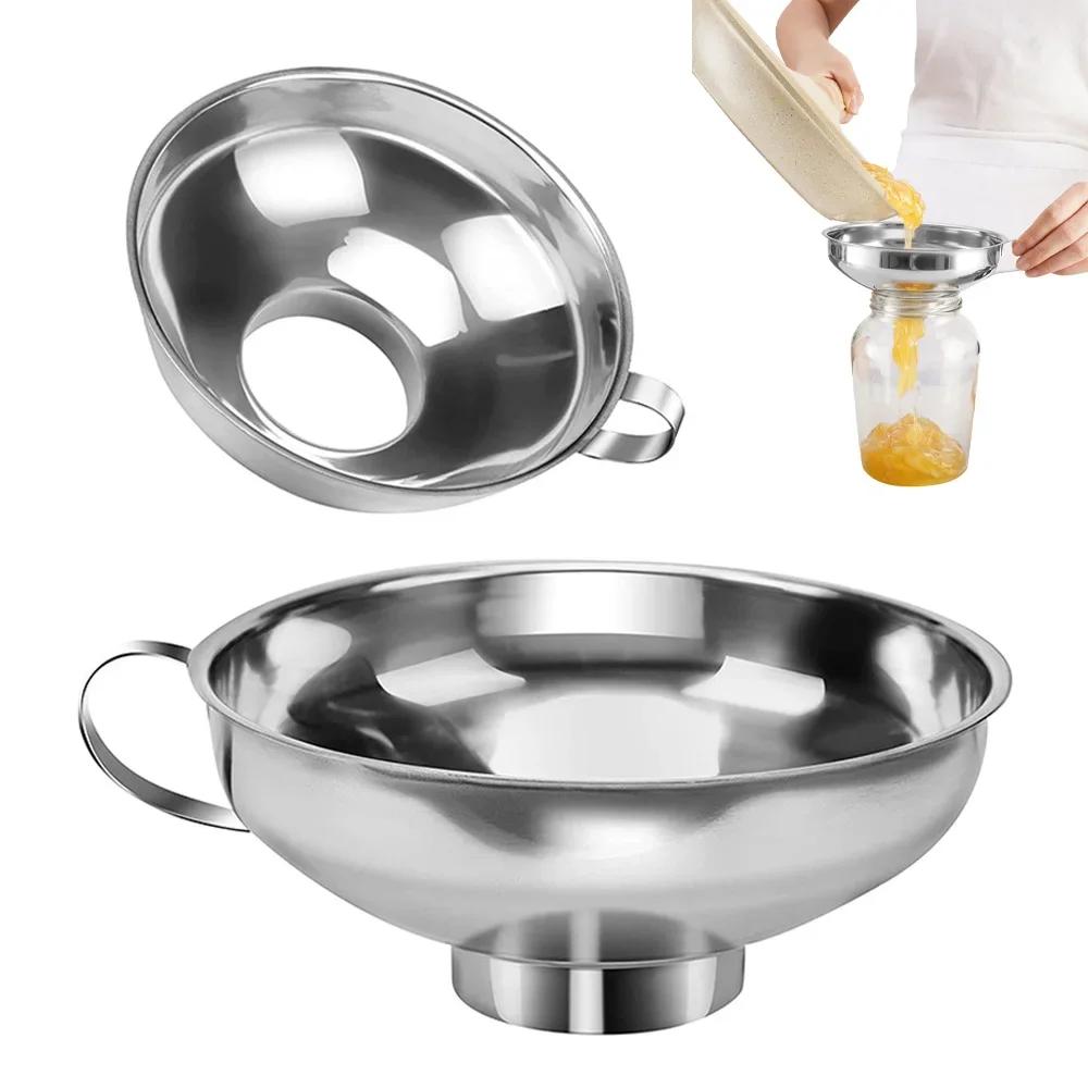 2 Size Stainless Steel Wide Mouth Canning Funnel Salad Dressing Liquid Funnel Hopper Filter Oil Funnel Kitchen Tools Gadgets