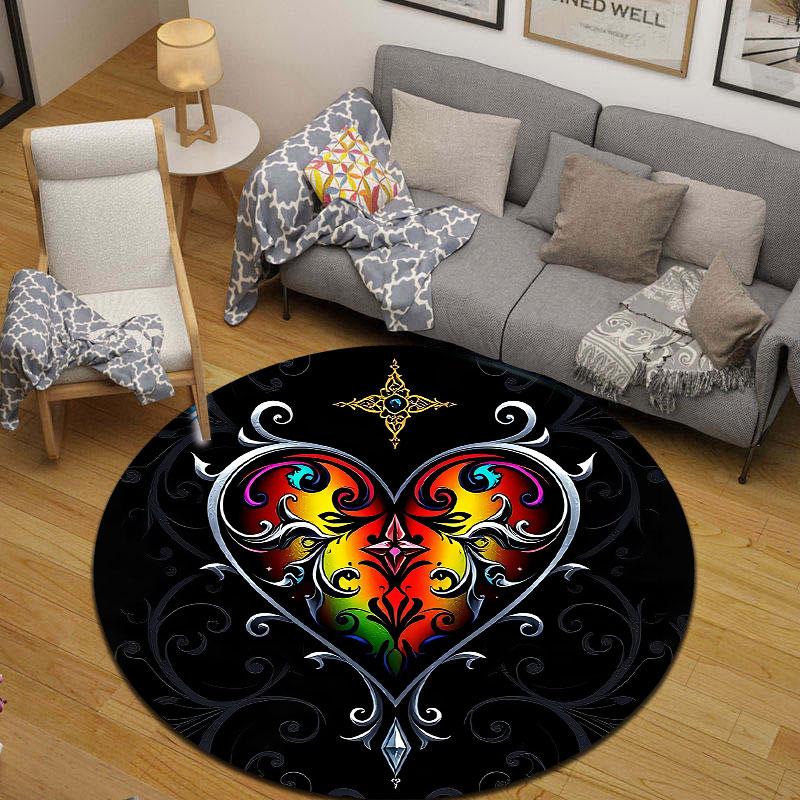 Bohemian Round Halloween Multicolor Rug Mat, Non-Slip Floor Mat for Office