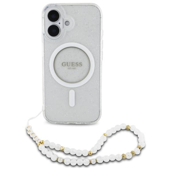 Guess Guhmp16Mhgcrelst Iphone 16 Plus6.7 Przeźroczysty/Transparent Hardcase Iml Glitter With Pearl Strap Magsafe