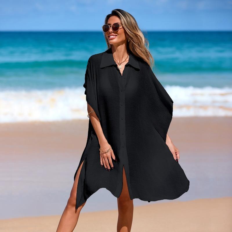 Copricostume da spiaggia estivo da donna camicia con colletto gonna da spiaggia top in tulle manica corta larga copricostume bikini