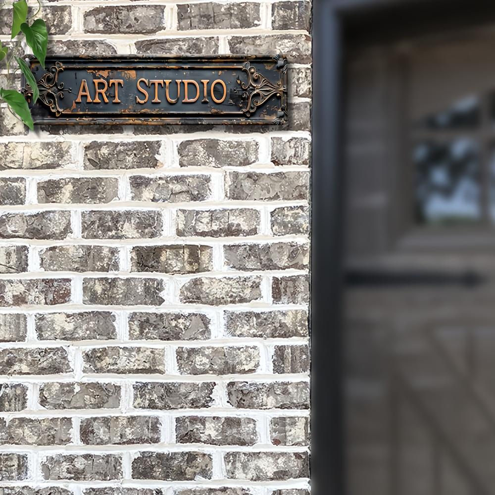 Vintage "Art Studio" Metal Sign , Rustic Black with Ornate Design, Ideal for Home & Office Wall Deco