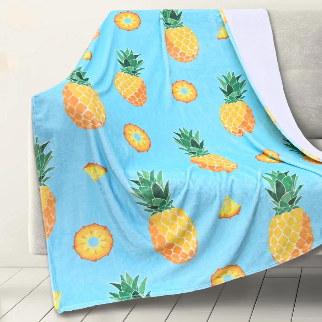 Yellow Pineapple Throw Blanket Tropical Fruit Flannel Blanket Cartoon Style Soft Sofa Couch Office Flannel Blankets for Kid Teen