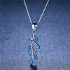 Cute Plant Tree Leaf Pendant Blue White Fire Opal Necklaces For Women 925 Sterling Silver Birthstone Jewelry Female Necklace