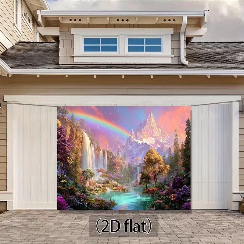 

2D Magical Rainbow Mountain Waterfall Garage Door Banner Fantasy Nature Scenery Decor 47.2x31.5inch/120*80cm