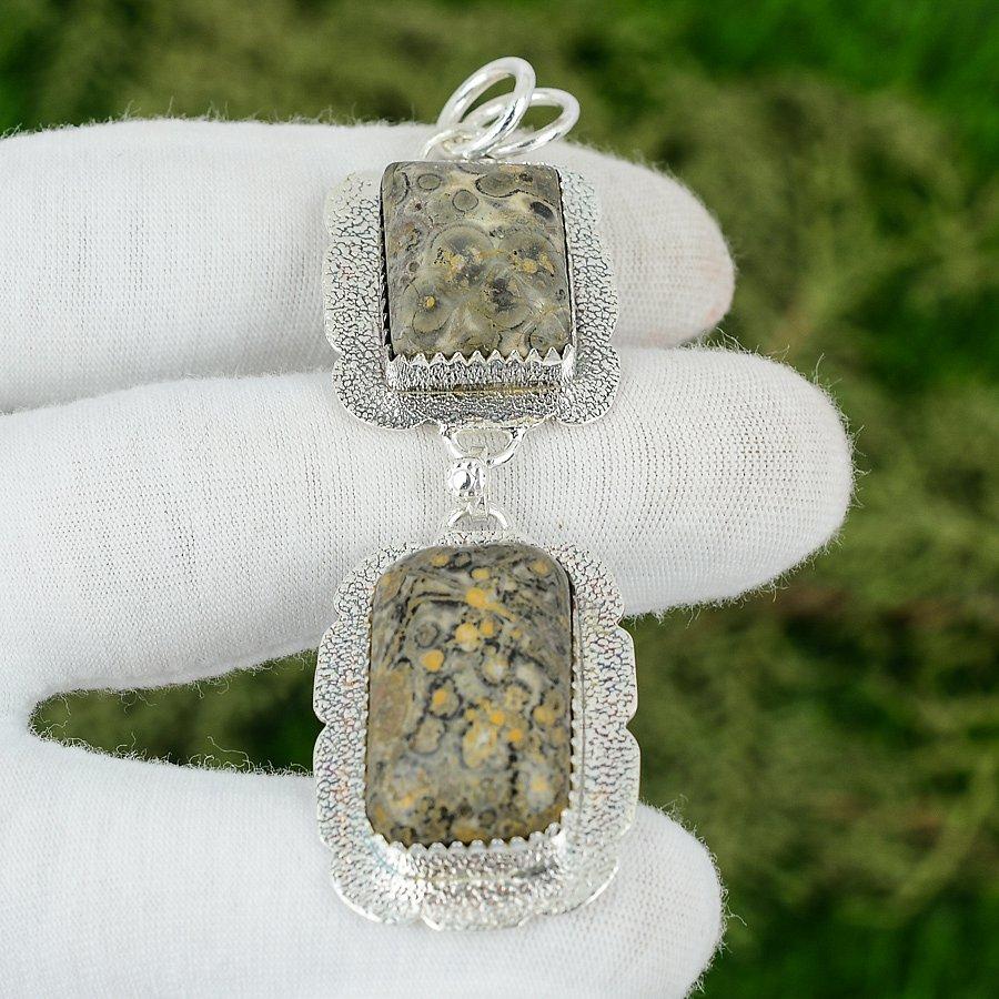 Натуральный леопардовый яшма безель дочь ремесленник бохо кулон стерлинговое серебро