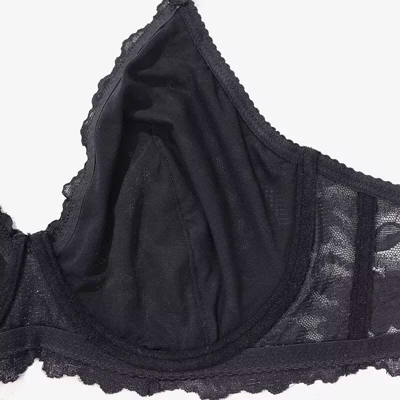 Dámská podprsenka nadměrné velikosti Sexy krajkové spodní prádlo Ultratenké průsvitné prodyšné spodní prádlo s kabelovým CD Plné pokrytí Bralette bez podšívky
