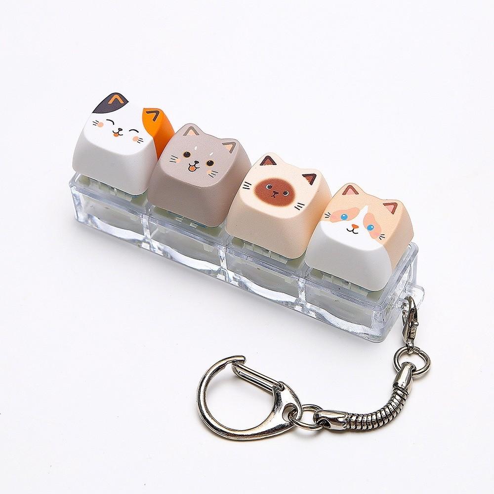 Cute Cat Keyboard Fidget Toy 4 Keys Mechanical Keyboard Keychain Gifts for Kitten Fans